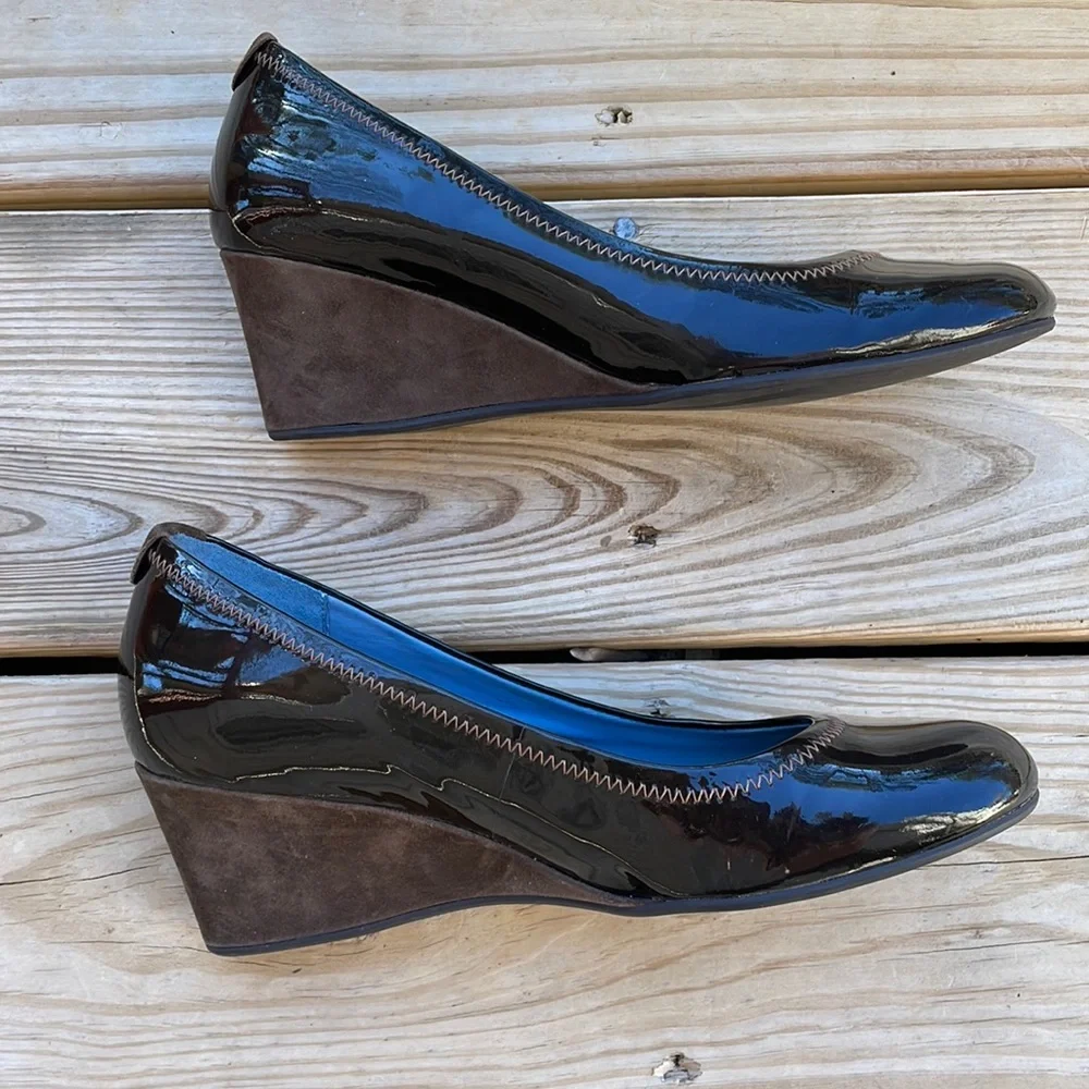 Rockport adiPRENE Brown Patent Leather & Suede Wedge Pumps Women’s 5.5